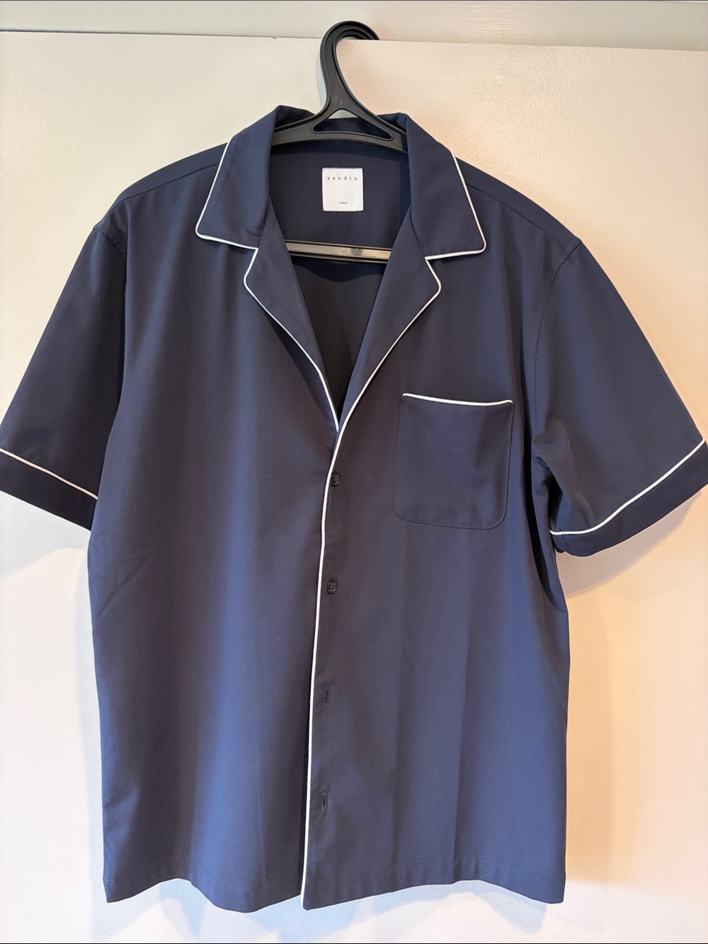 Sandro Navy Short-Sleeve Contrast Piped Shirt
